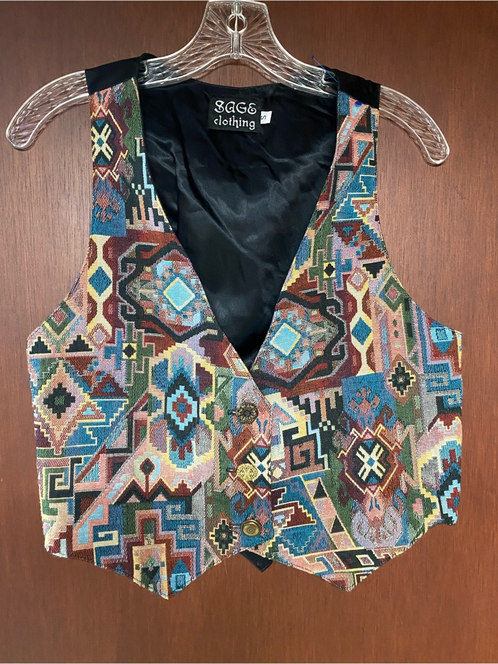 Vintage Sage Clothing Tapestry Button Front Vest Women's Size Small